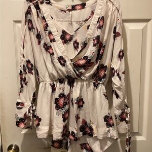 Free People Floral Wrap Blouse - White and Purple